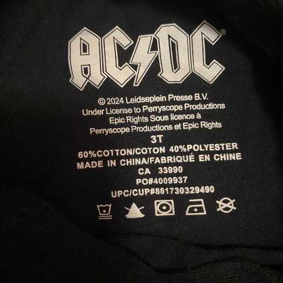 AC/DC "Back In Black" Kids Long Sleeve Band Tee Black Size 3T Rock Graphic Shirt - Picture 6 of 6